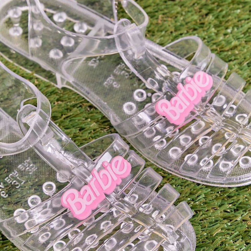 Barbie Clear Jelly Sandals 💖 Strappy Logo Size 8 US ✨